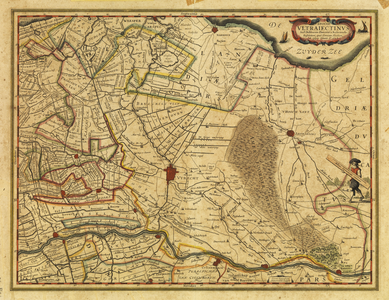 214249 Kaart van de provincie Utrecht met aangrenzend gebied; met weergave van wegen, watergangen, polders, steden; met ...